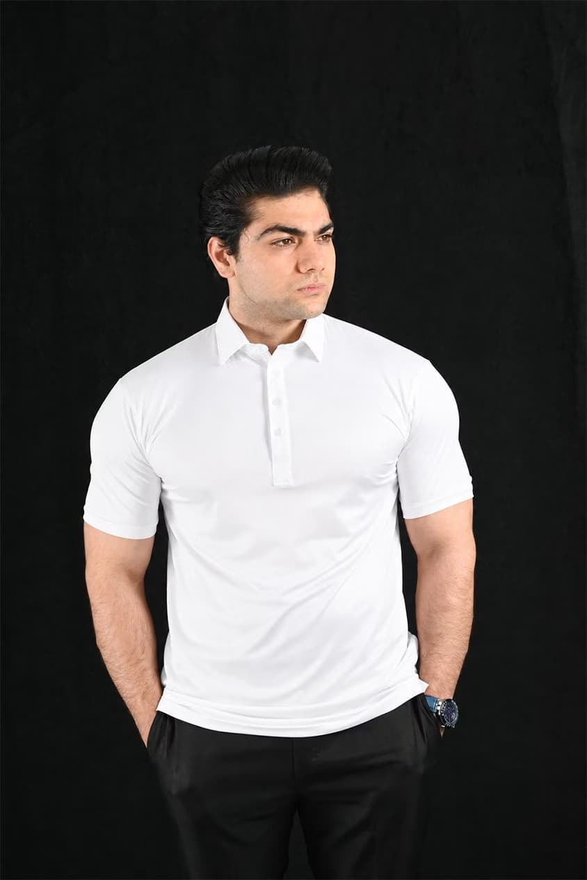 White Semi-Spread Dress Collar Polo