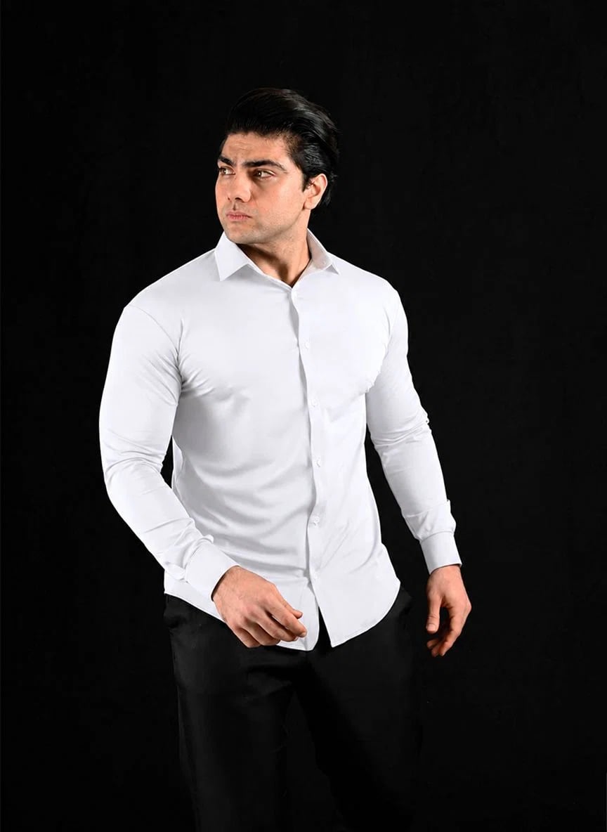 White Full Sleeves Dress Collar Shirt – View 1
