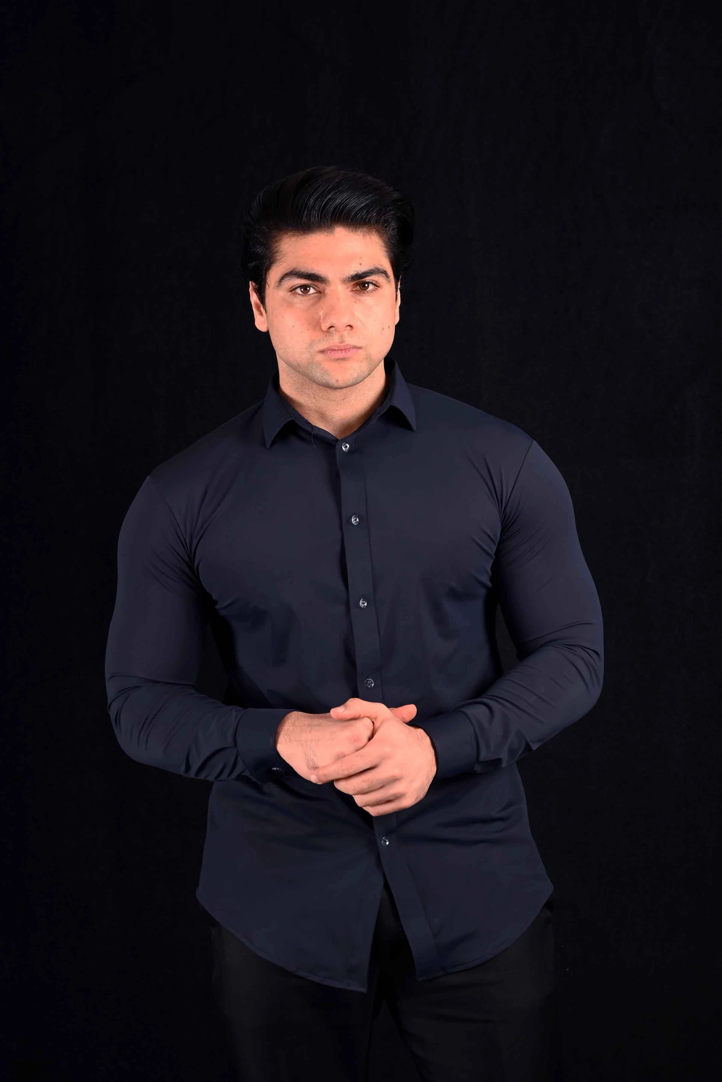 Performance Navy Dress Shirt Dress Collar Polo – View 1
