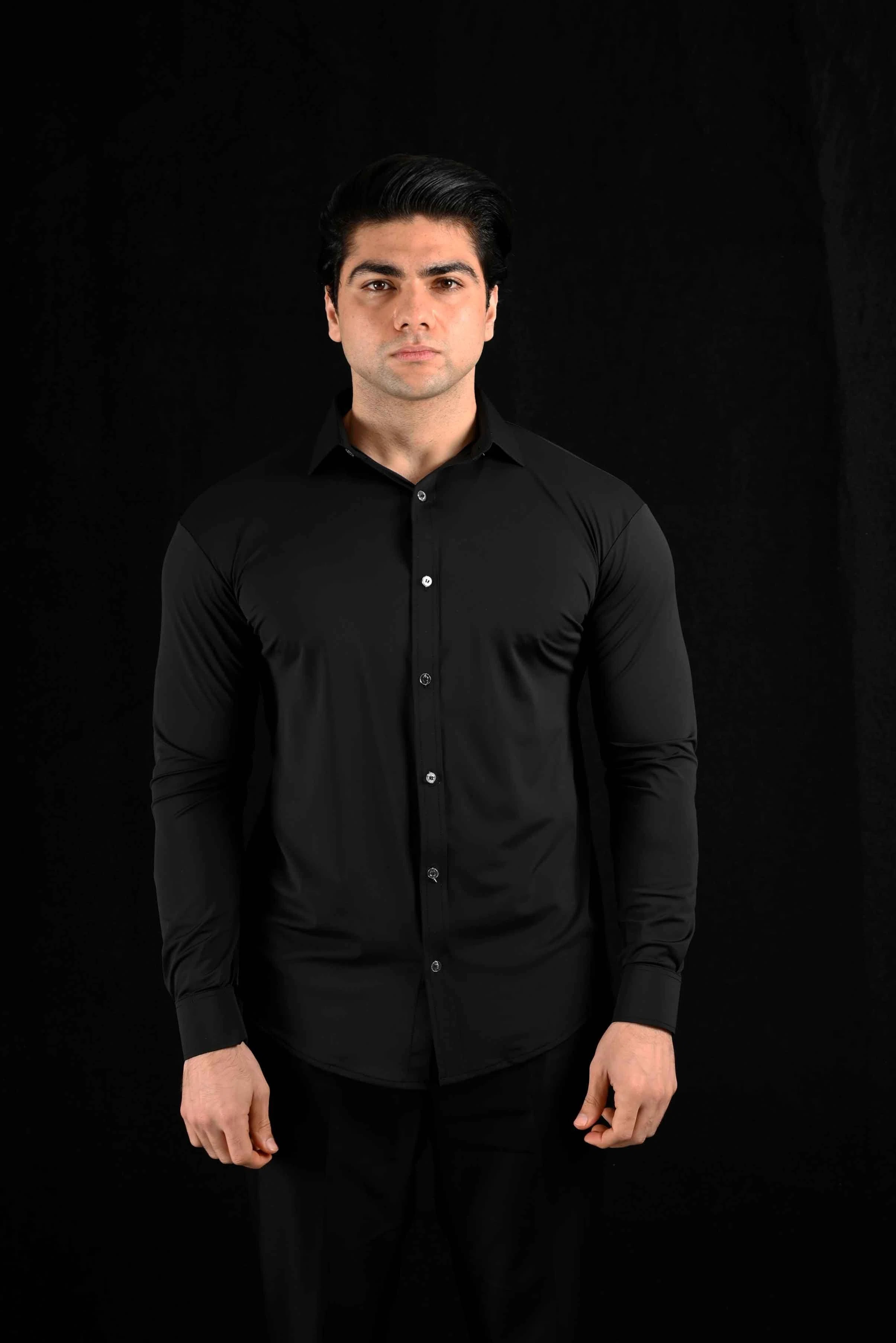 Performance Black Dress Shirt Dress Collar Polo – View 1