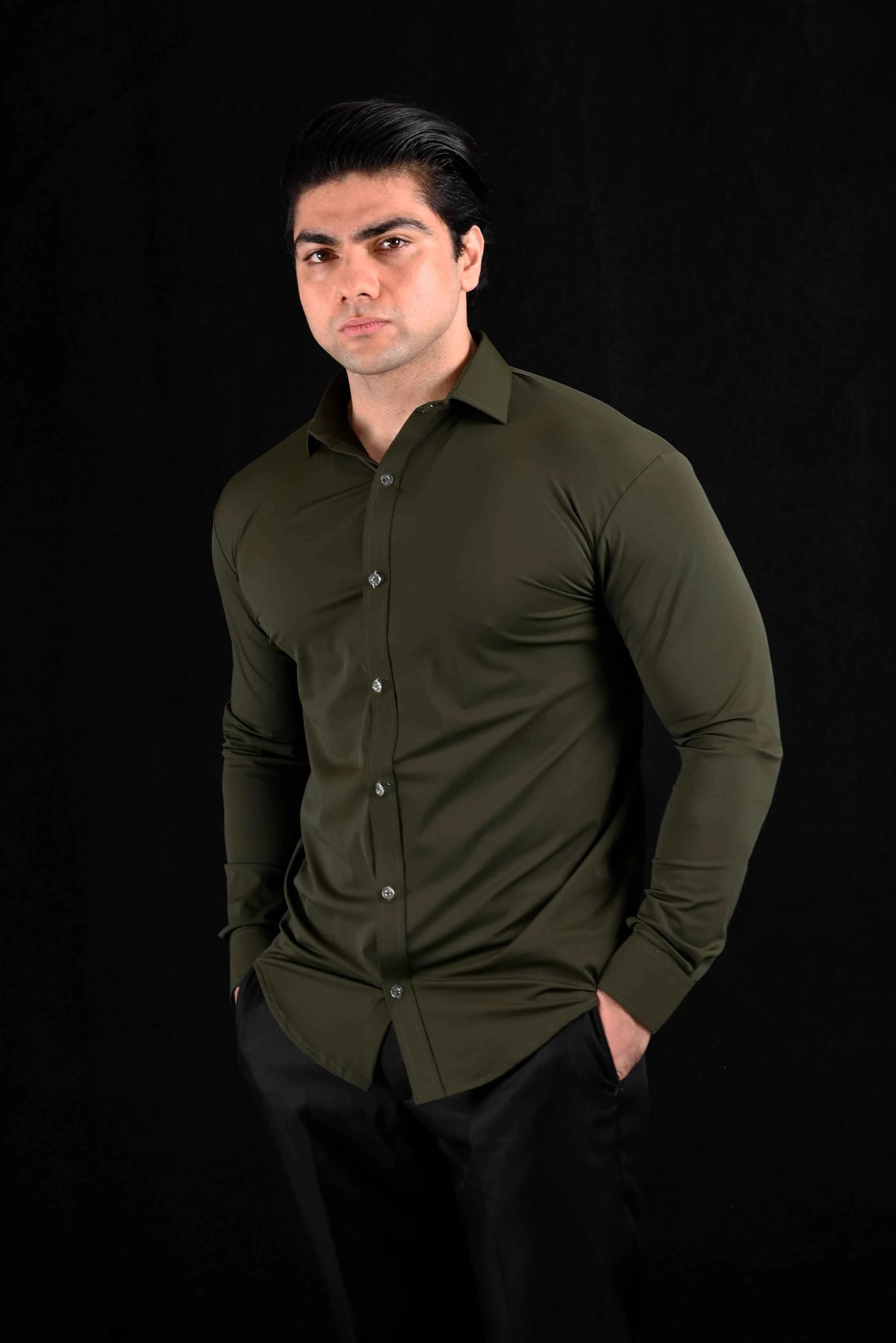Performance Olive Dress Shirt Dress Collar Polo – View 2