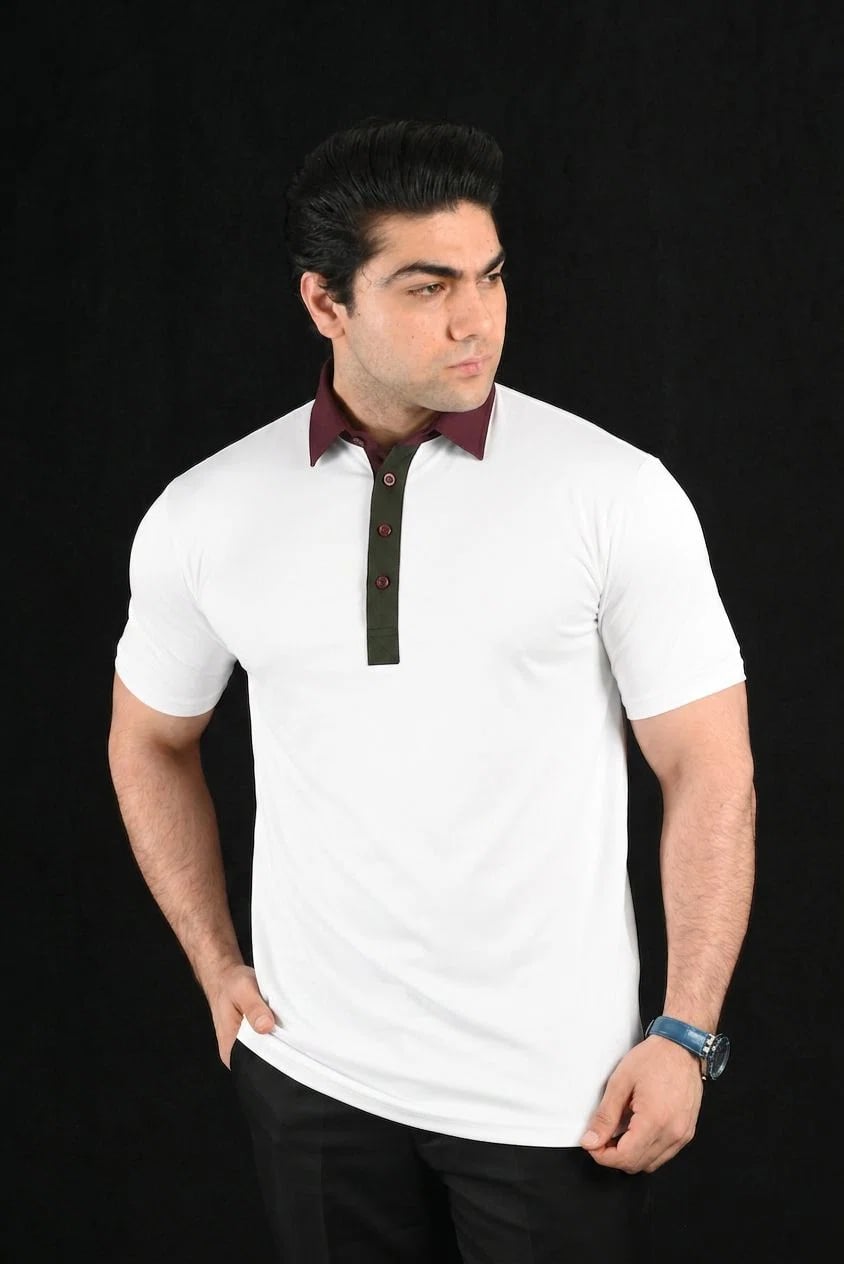 Garnet Frame Semi-Spread Dress Collar Polo – View 1