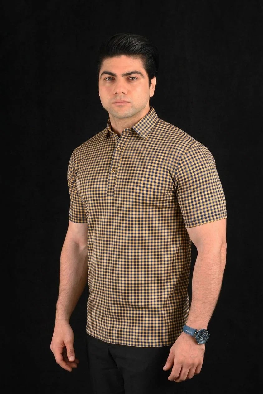 Cambridge Check  Semi-Spread Dress Collar Polo – View 1