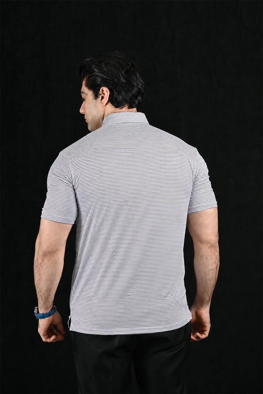 Horizon White Stripes Semi-Spread Dress Collar Polo – View 2