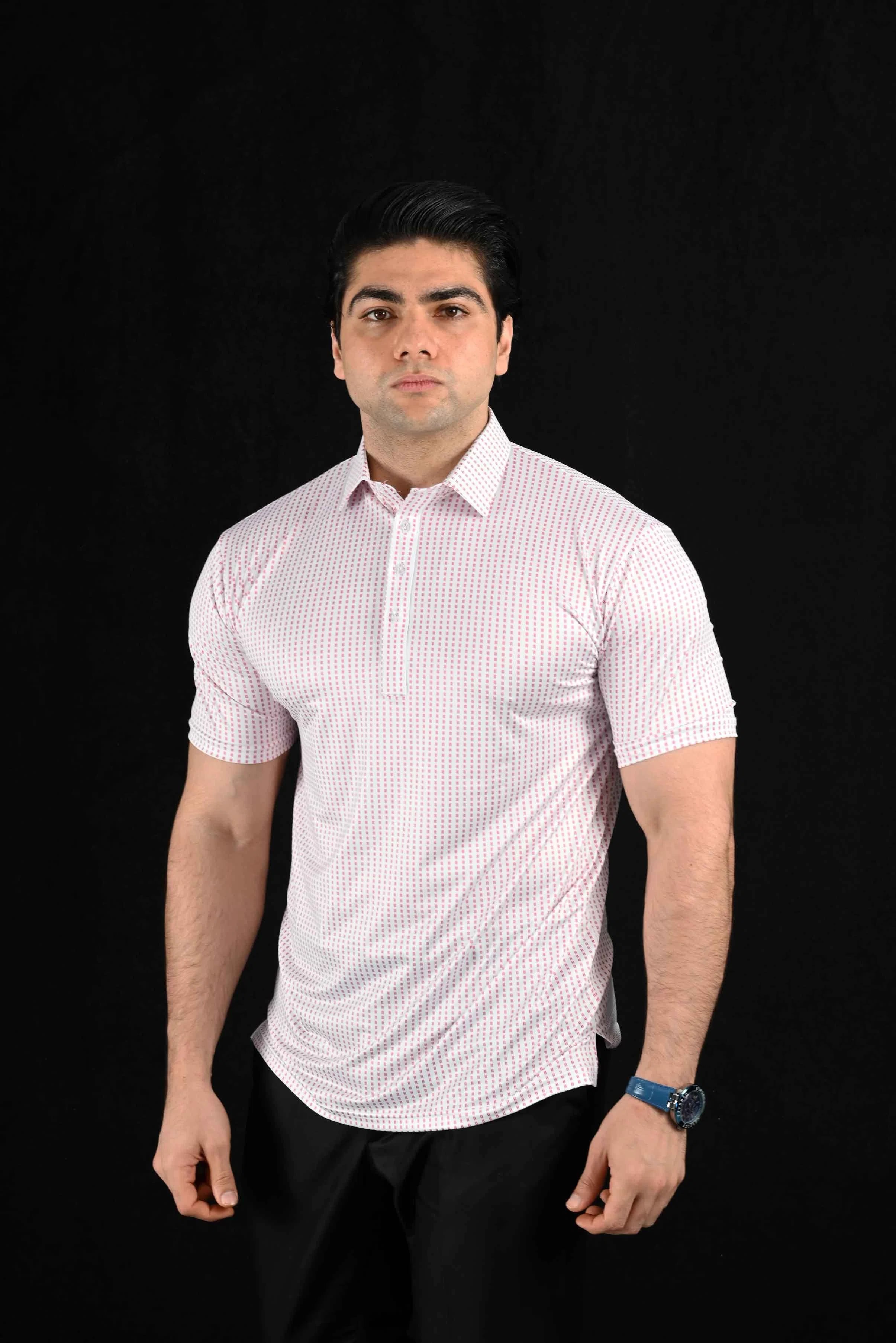 Maroon Micro Dashes Semi-Spread Dress Collar Polo – View 2