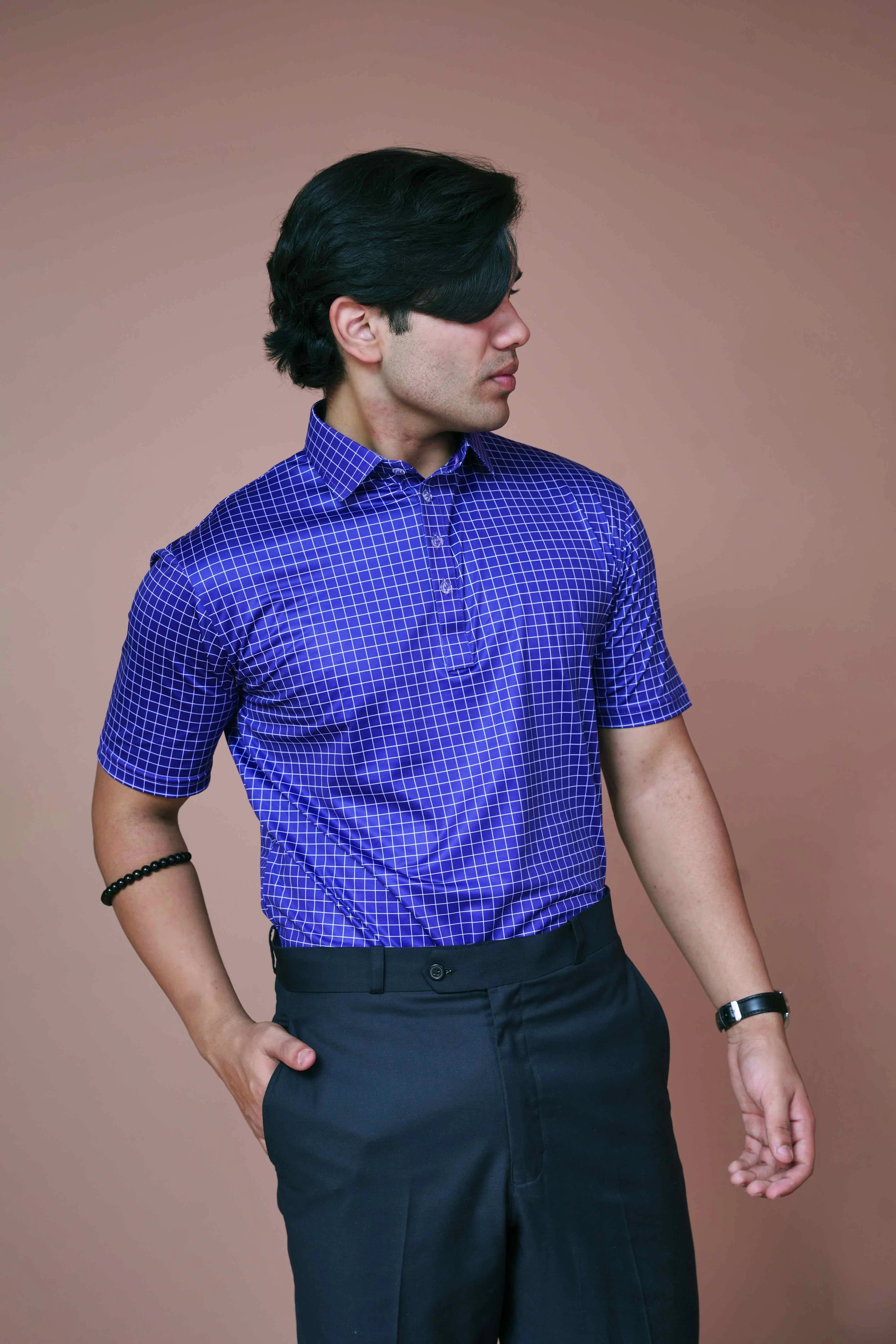 Royal Grids Semi-Spread Dress Collar Polo – View 1