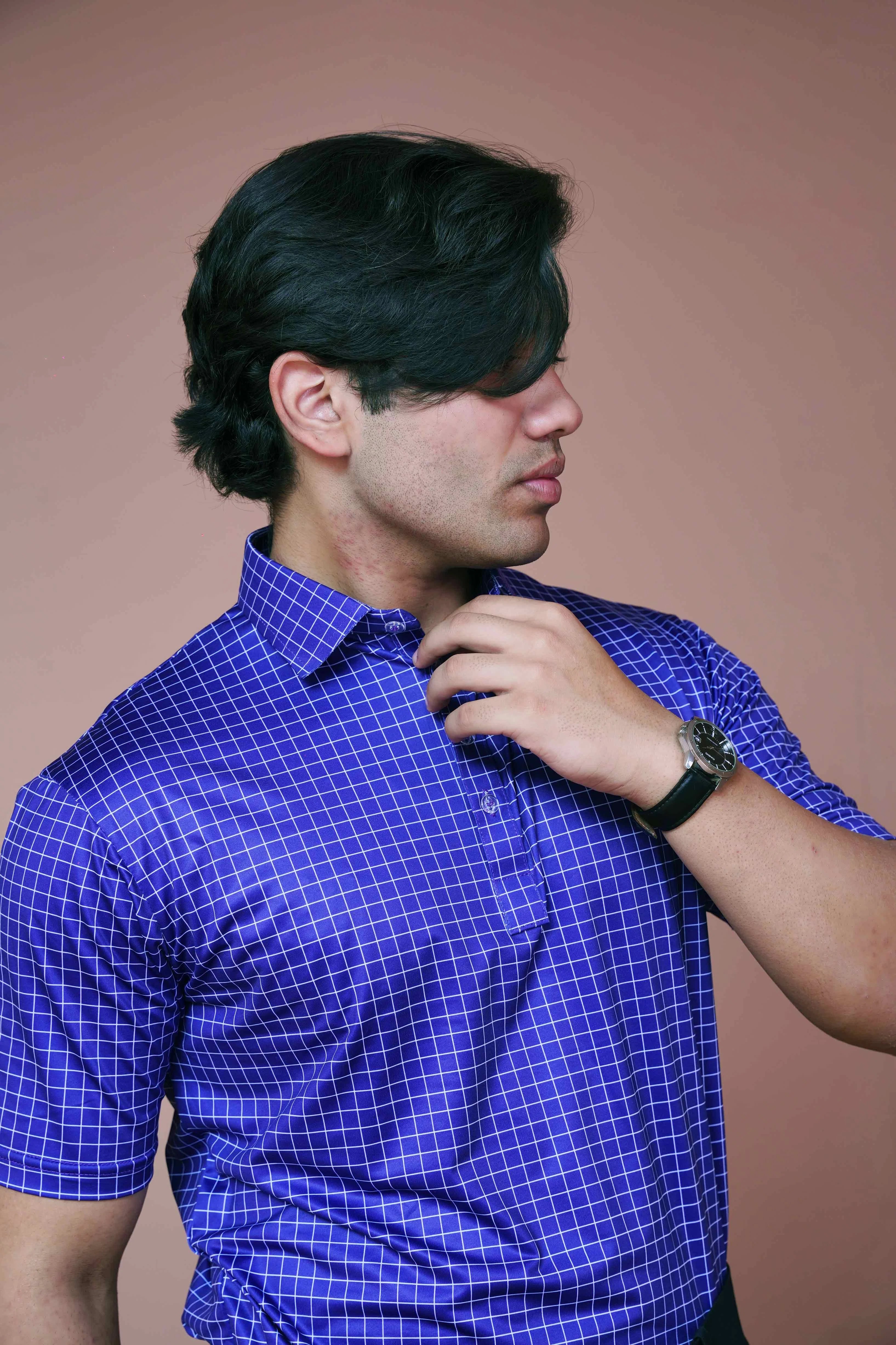 Royal Grids Semi-Spread Dress Collar Polo – View 2