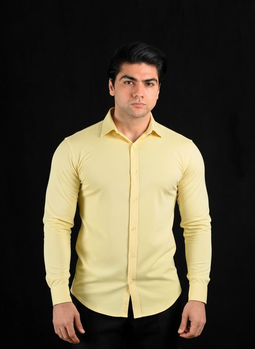 Pastel Yellow Full Sleeves Dress Collar Shirt – View 1