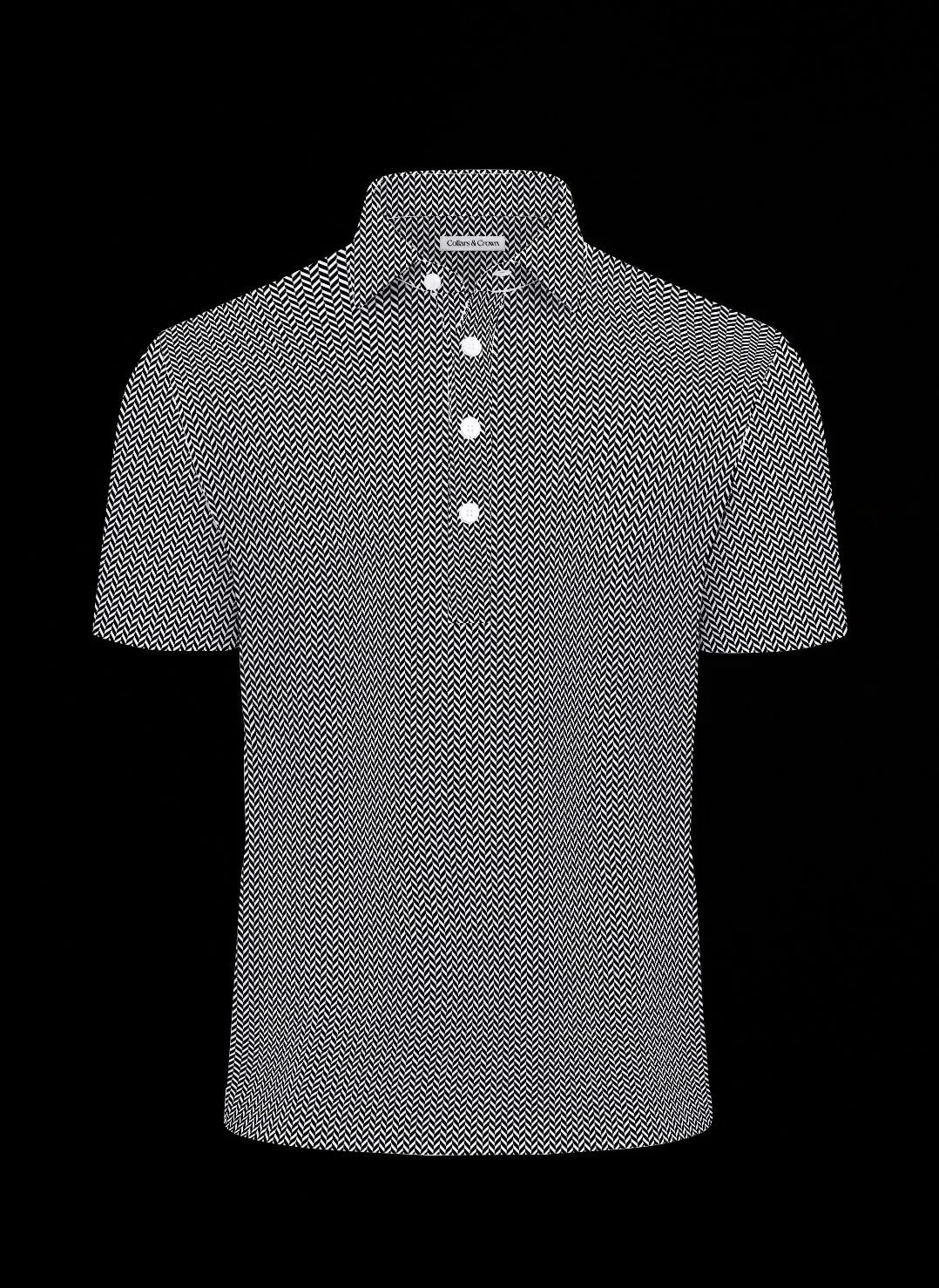 Monochrome Herringbone Semi-Spread Dress Collar Polo – View 2