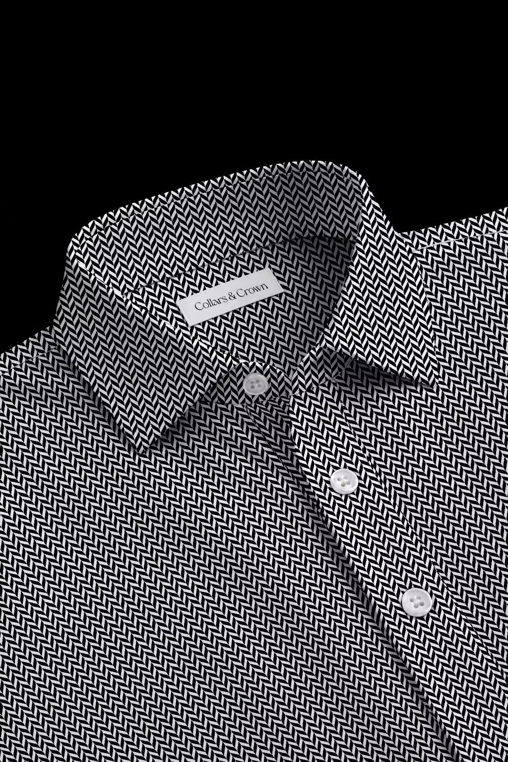 Monochrome Herringbone Semi-Spread Dress Collar Polo – View 1