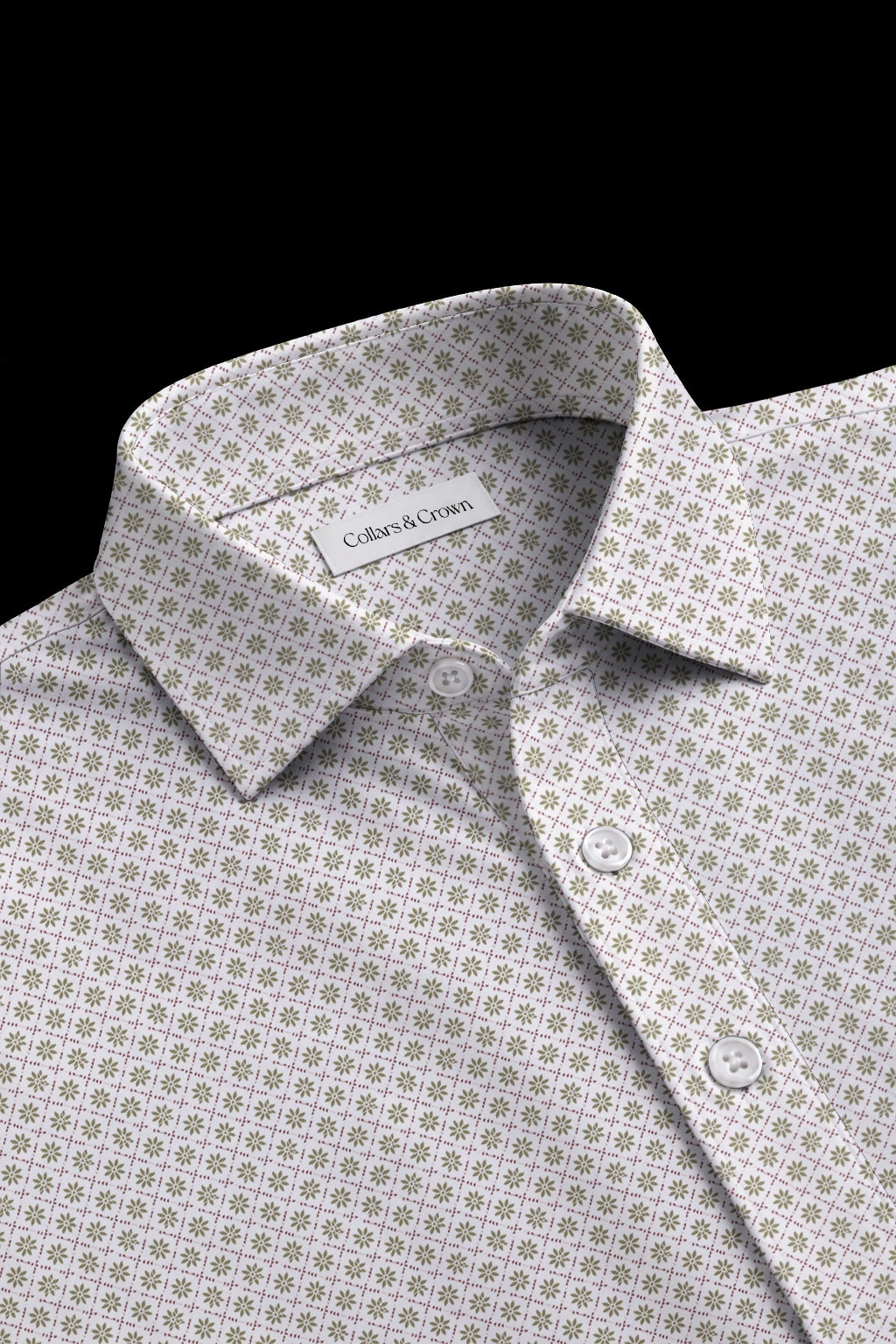 Olive Floral Diamonds Semi-Spread Dress Collar Polo – View 1