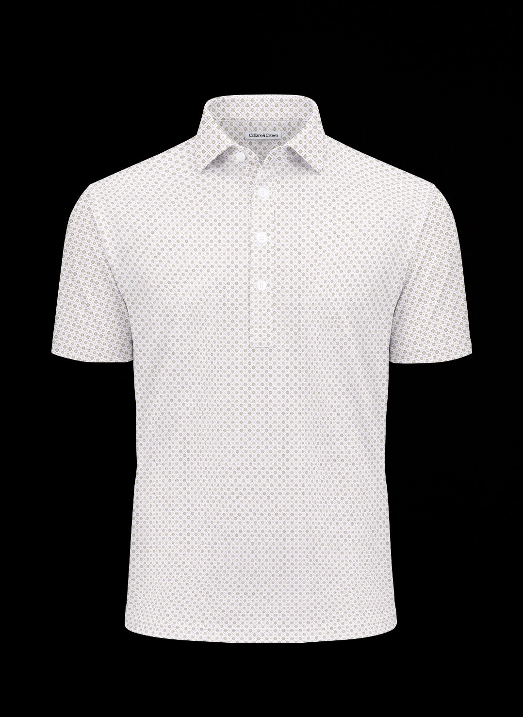Olive Floral Diamonds Semi-Spread Dress Collar Polo – View 2