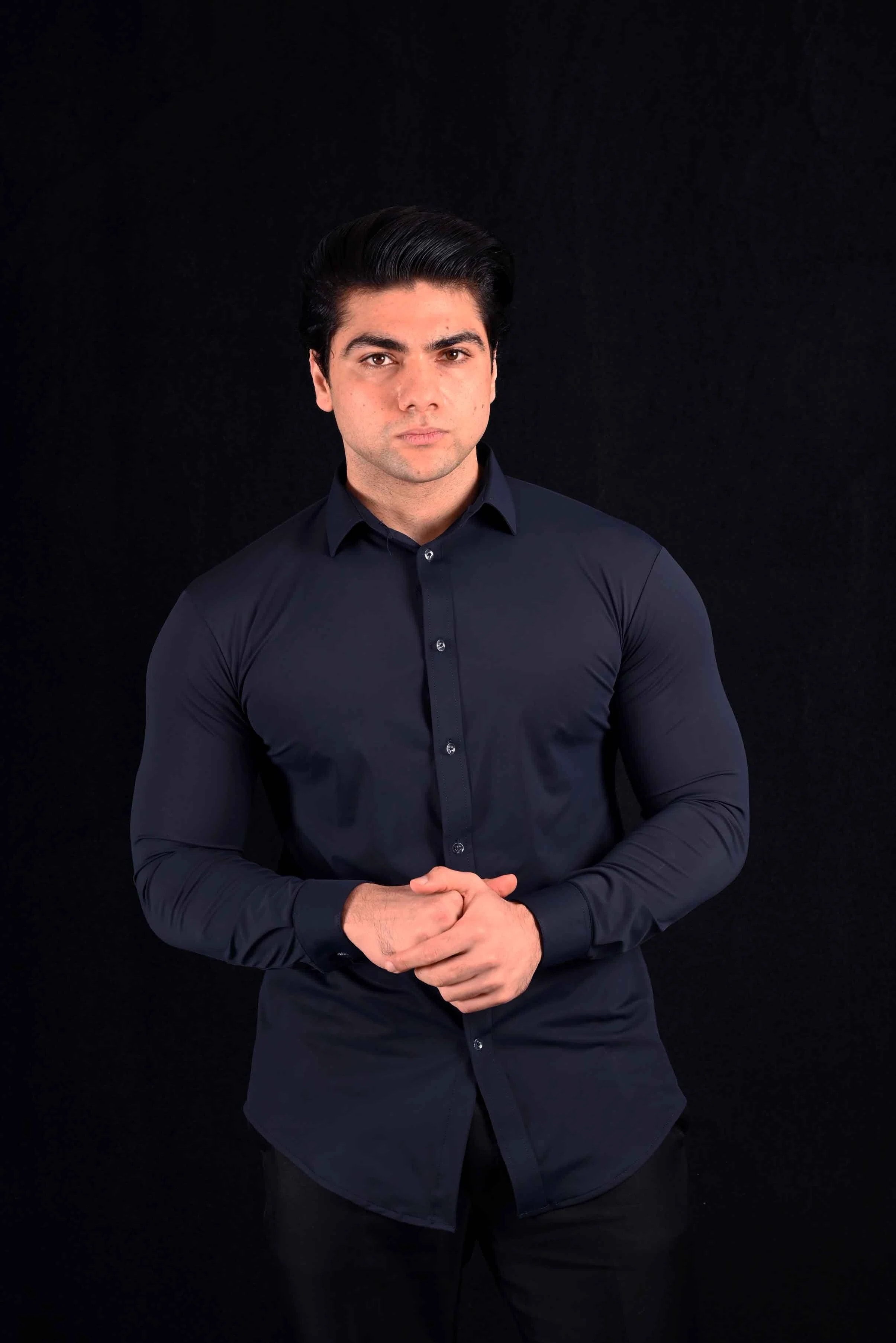 Performance Navy Dress Shirt Dress Collar Polo – View 1