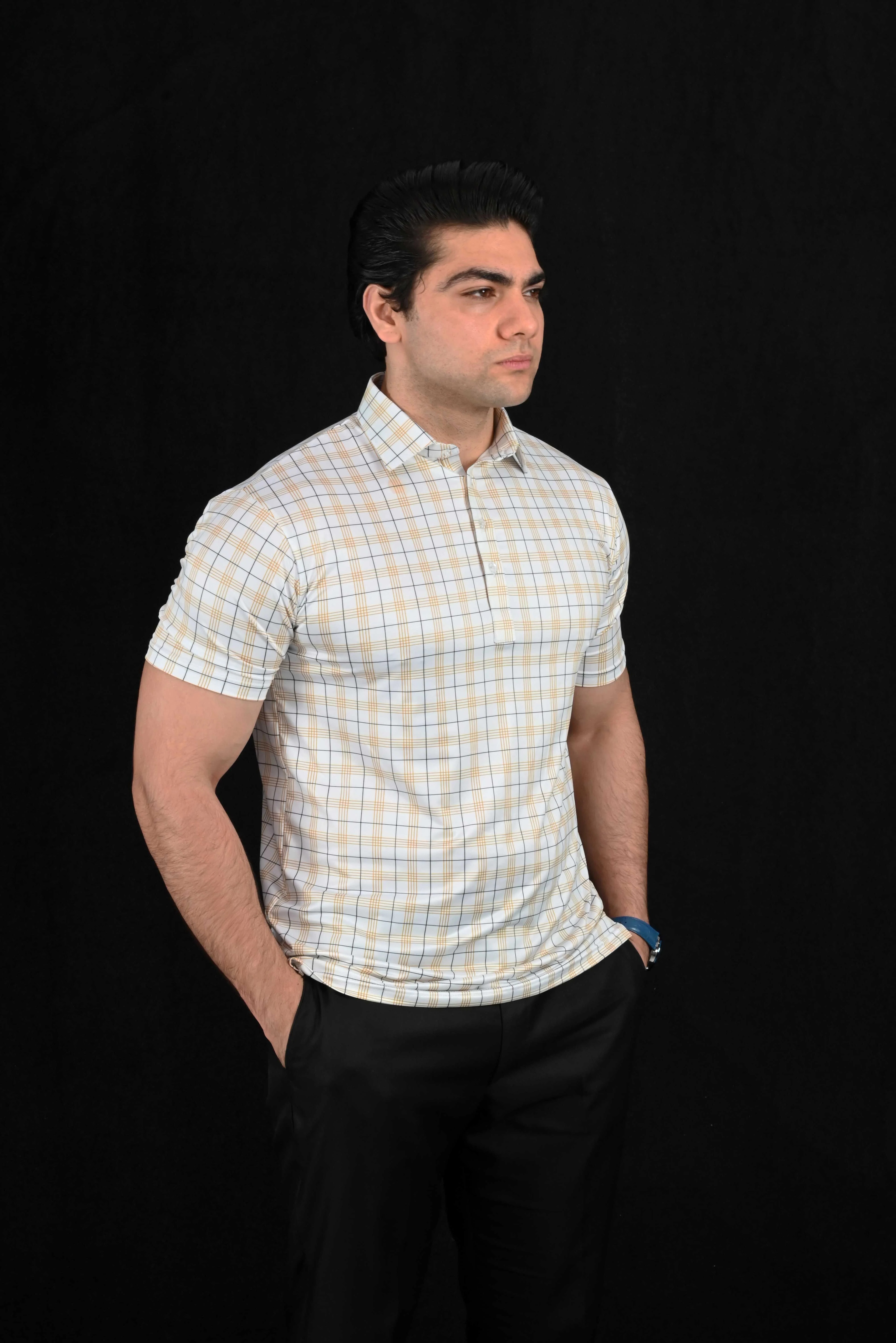 Crown Grids Semi-Spread Dress Collar Polo – View 2