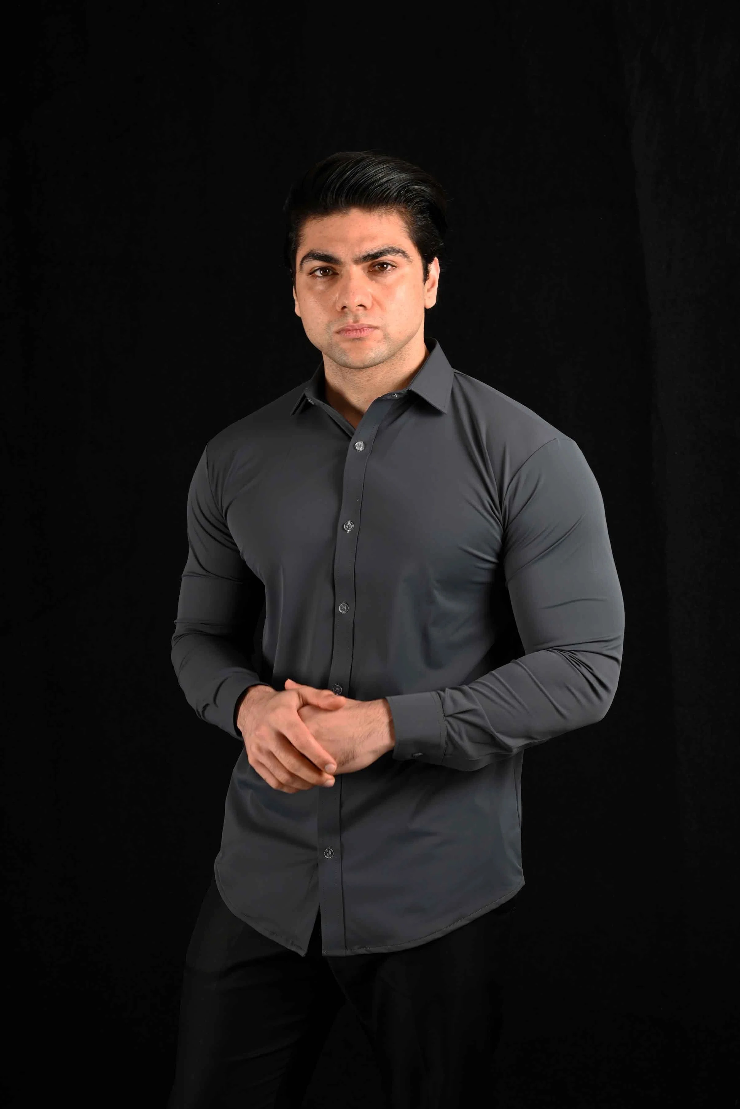 Performance Grey Dress Shirt Dress Collar Polo – View 2