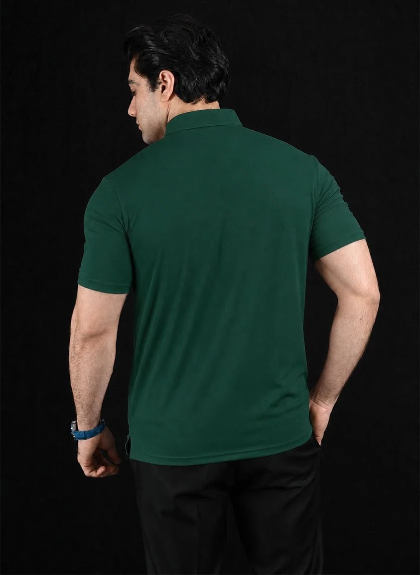 Plain Forest Green Semi-Spread Dress Collar Polo – View 2