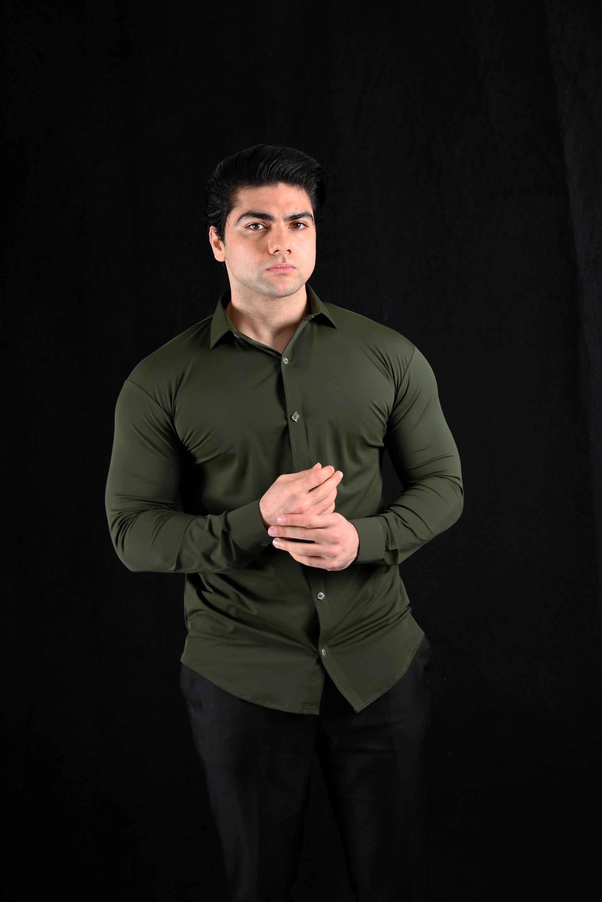 Performance Olive Dress Shirt Dress Collar Polo – View 1