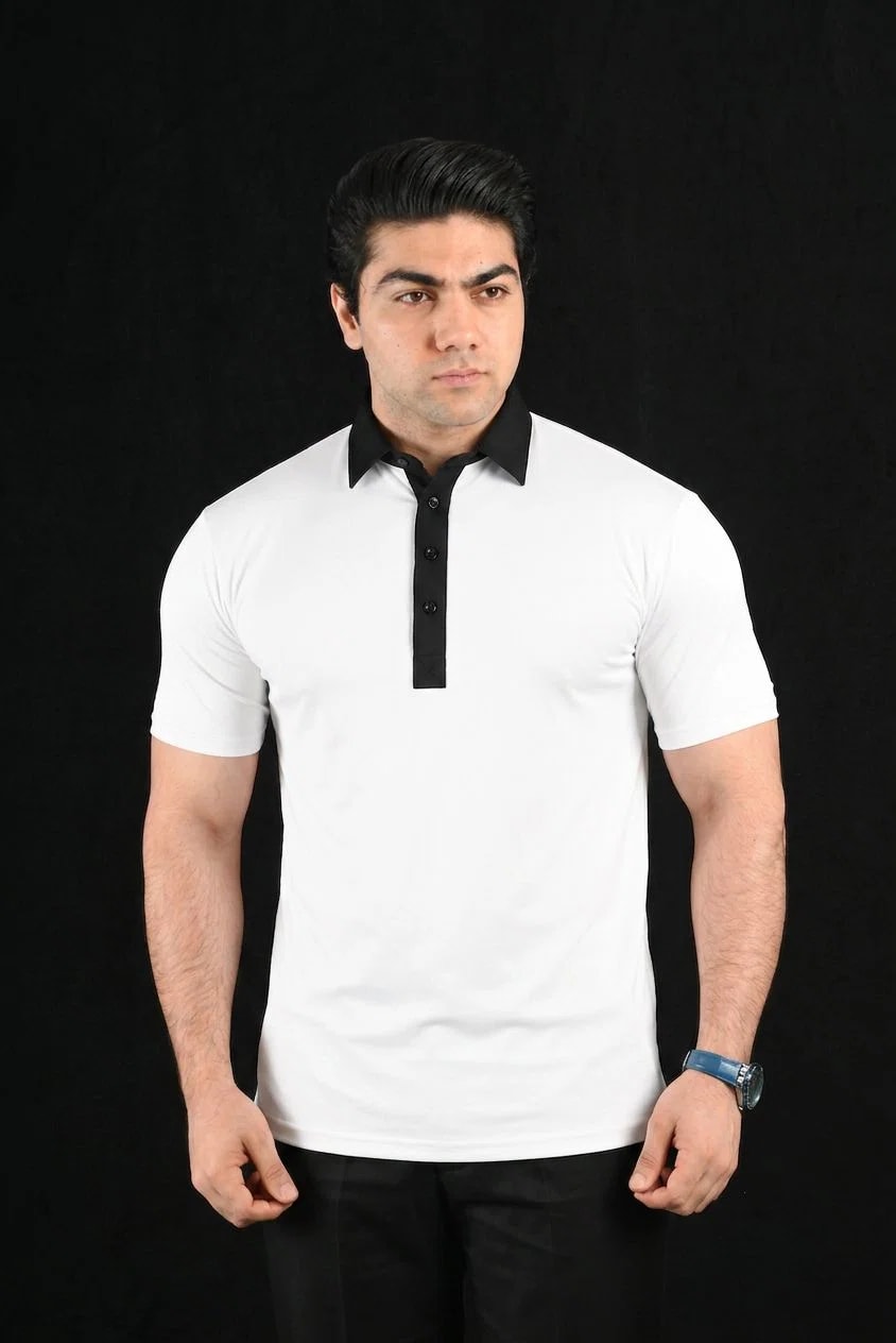 Obsidian Frame Semi-Spread Dress Collar Polo – View 1