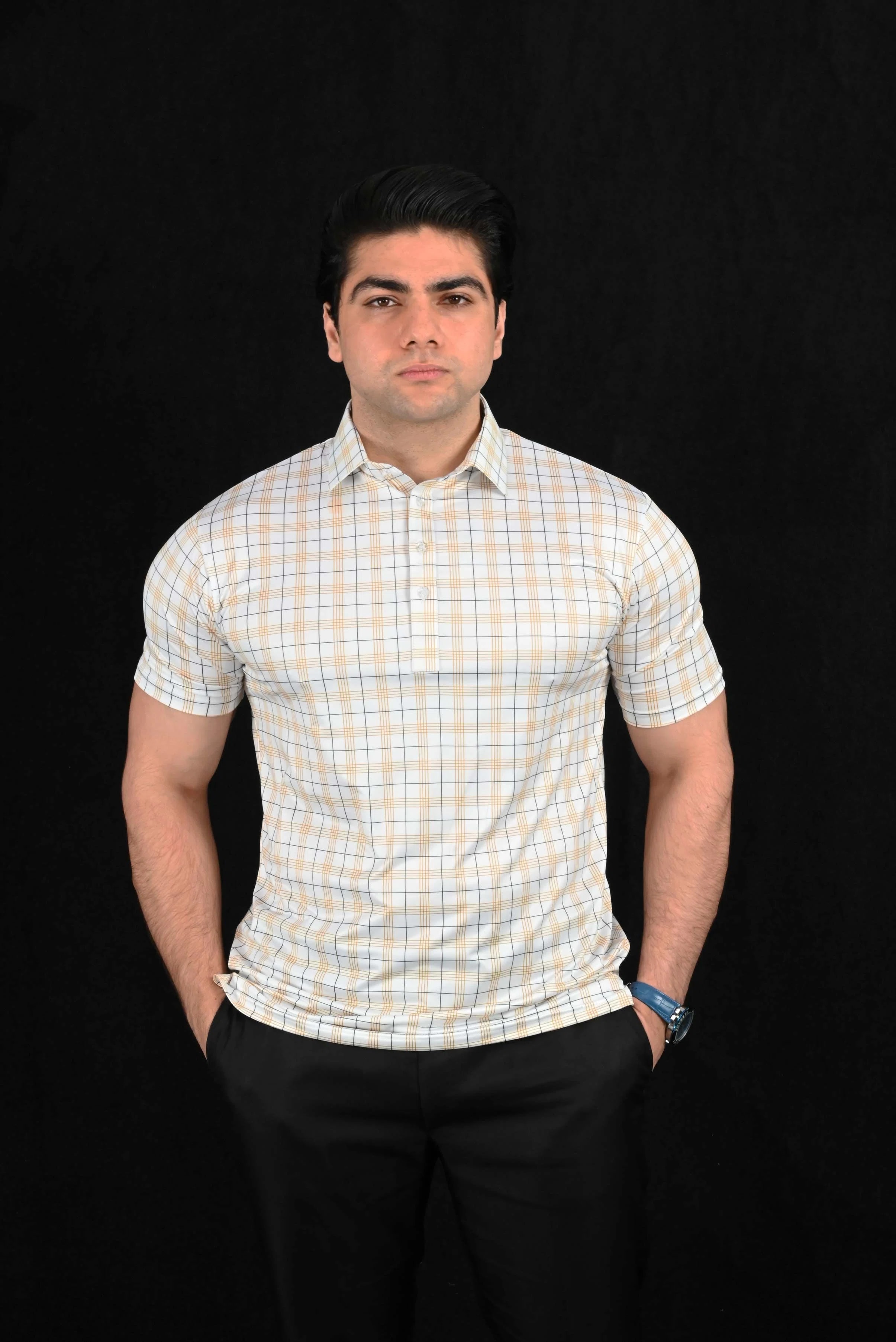 Crown Grids Semi-Spread Dress Collar Polo – View 1