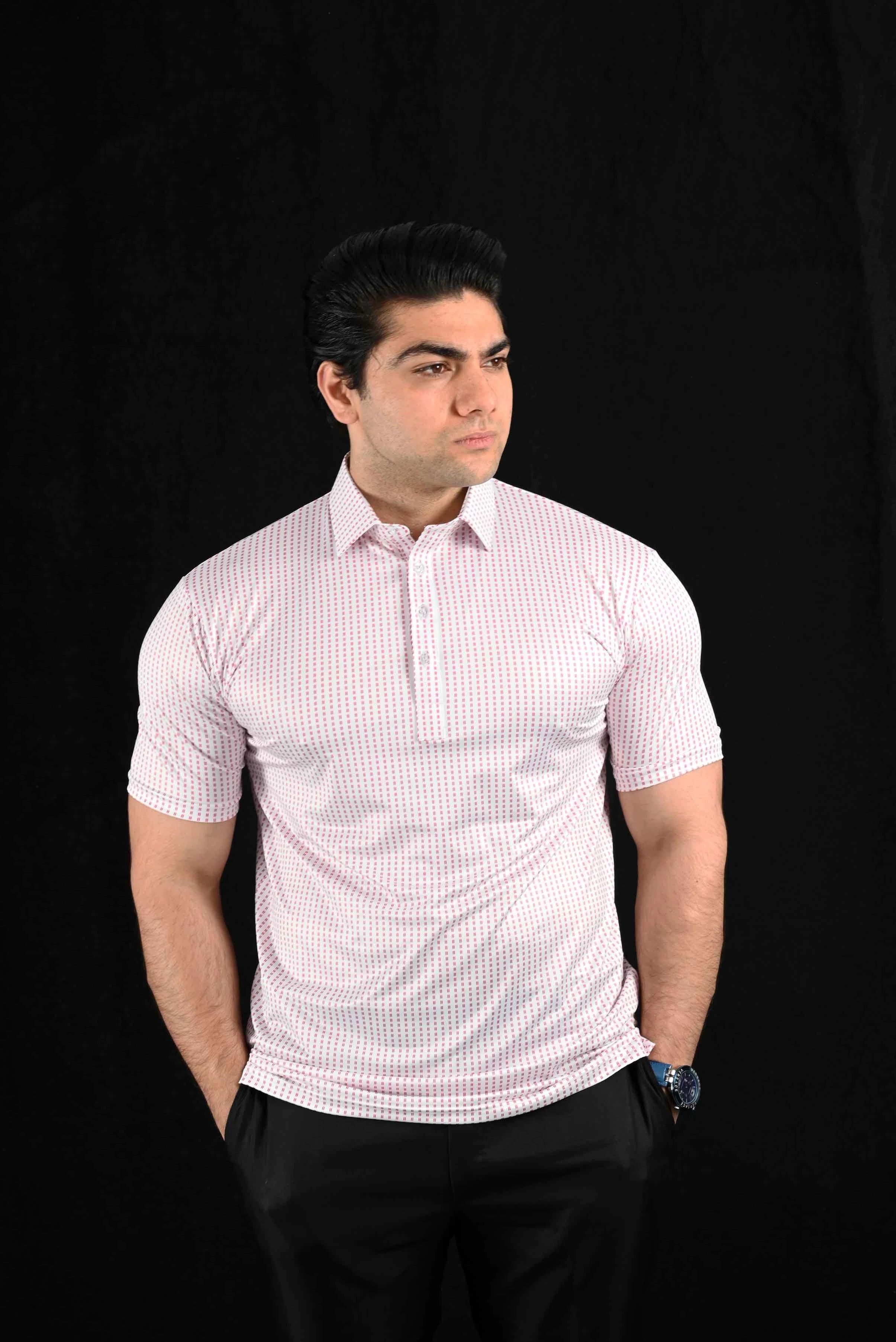 Maroon Micro Dashes Semi-Spread Dress Collar Polo – View 1