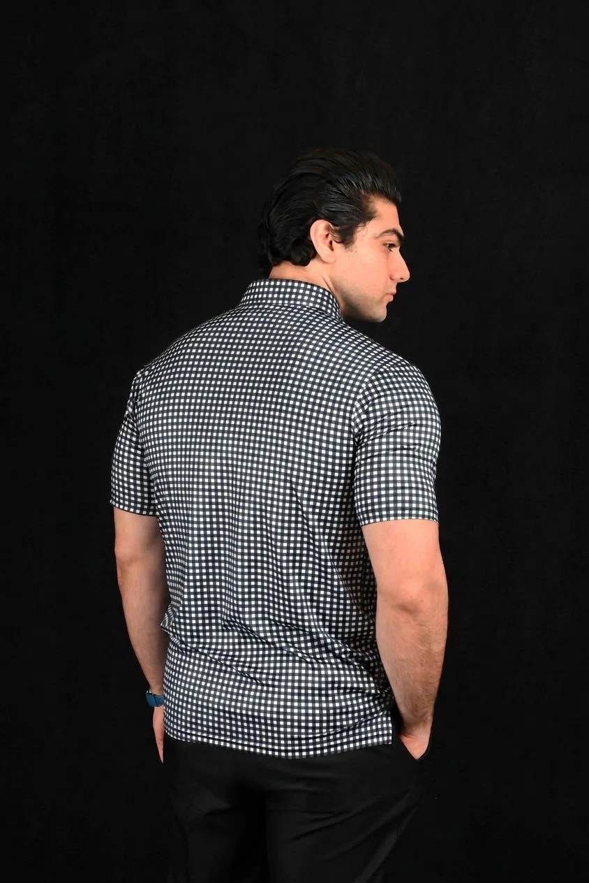Black Check Semi-Spread Dress Collar Polo – View 2