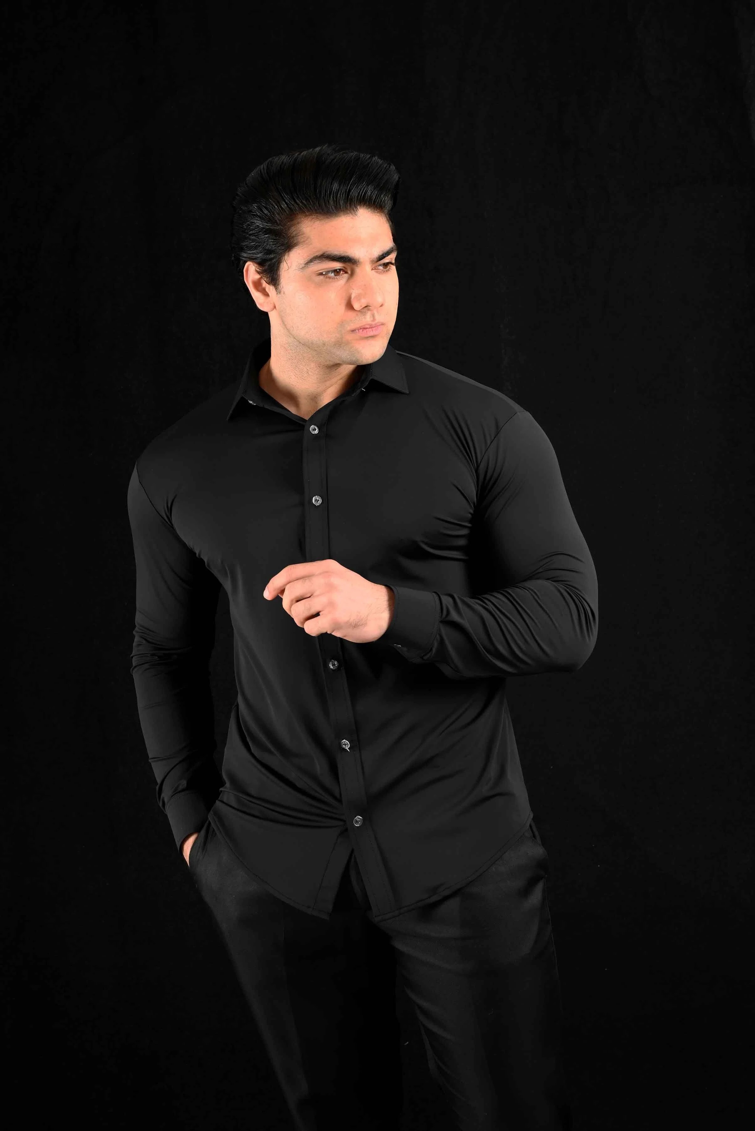 Performance Black Dress Shirt Dress Collar Polo – View 2