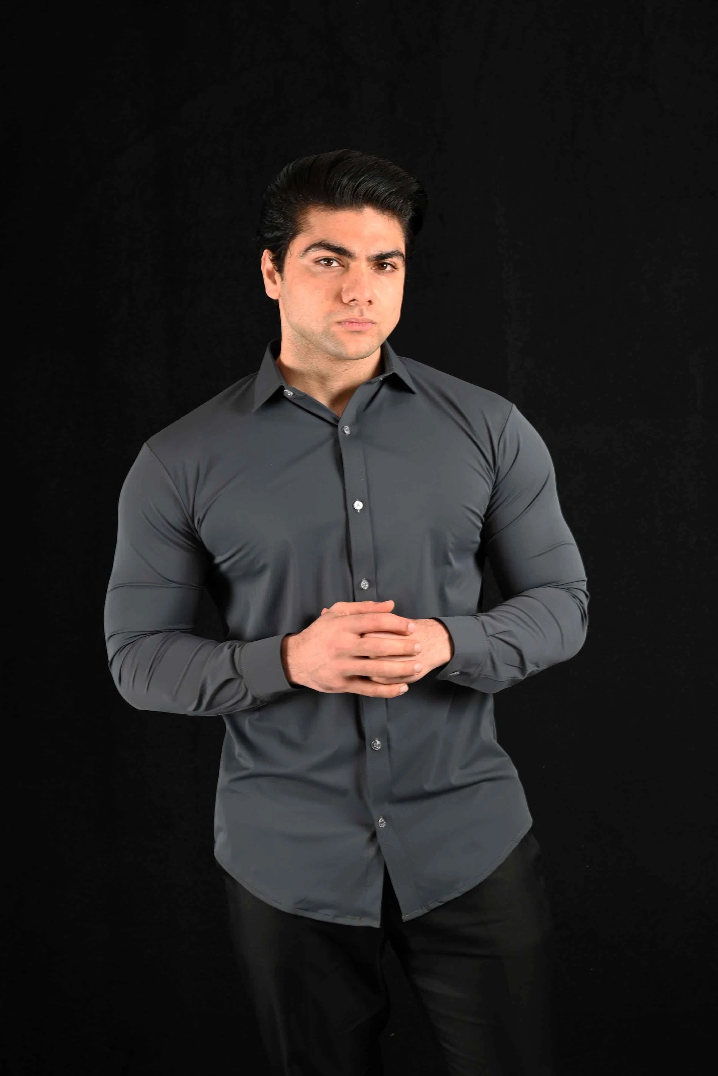 Performance Grey Dress Shirt Dress Collar Polo – View 1