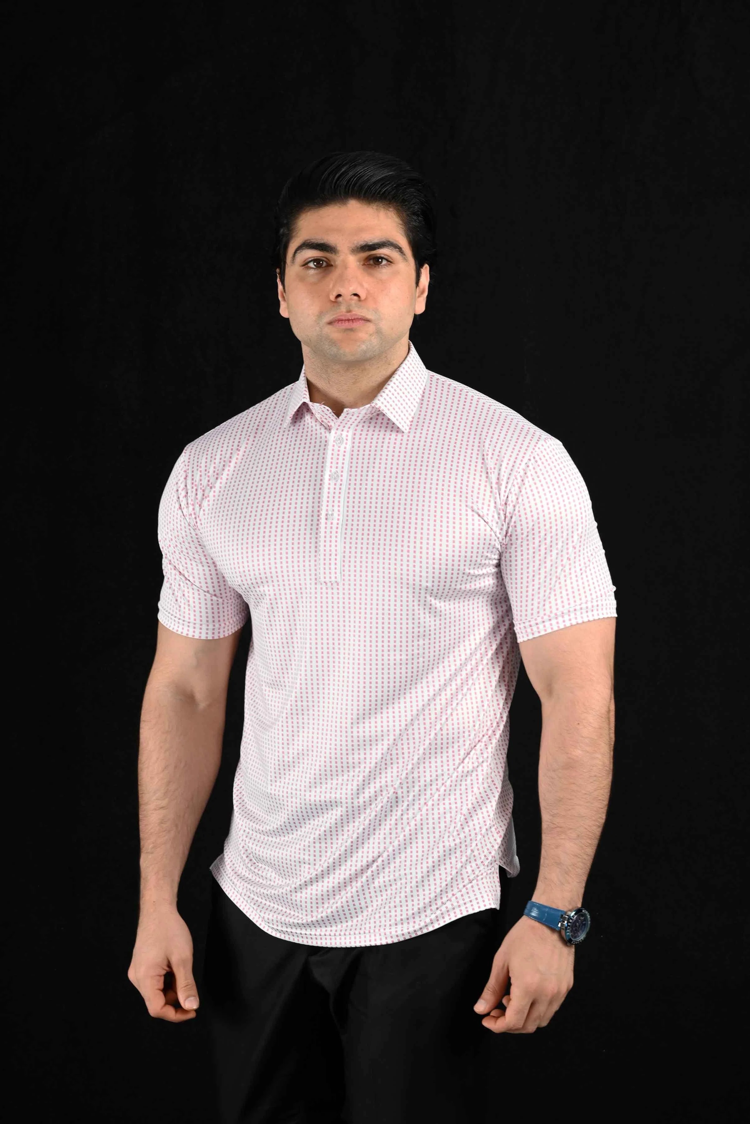 Maroon Micro Dashes Semi-Spread Dress Collar Polo – View 2