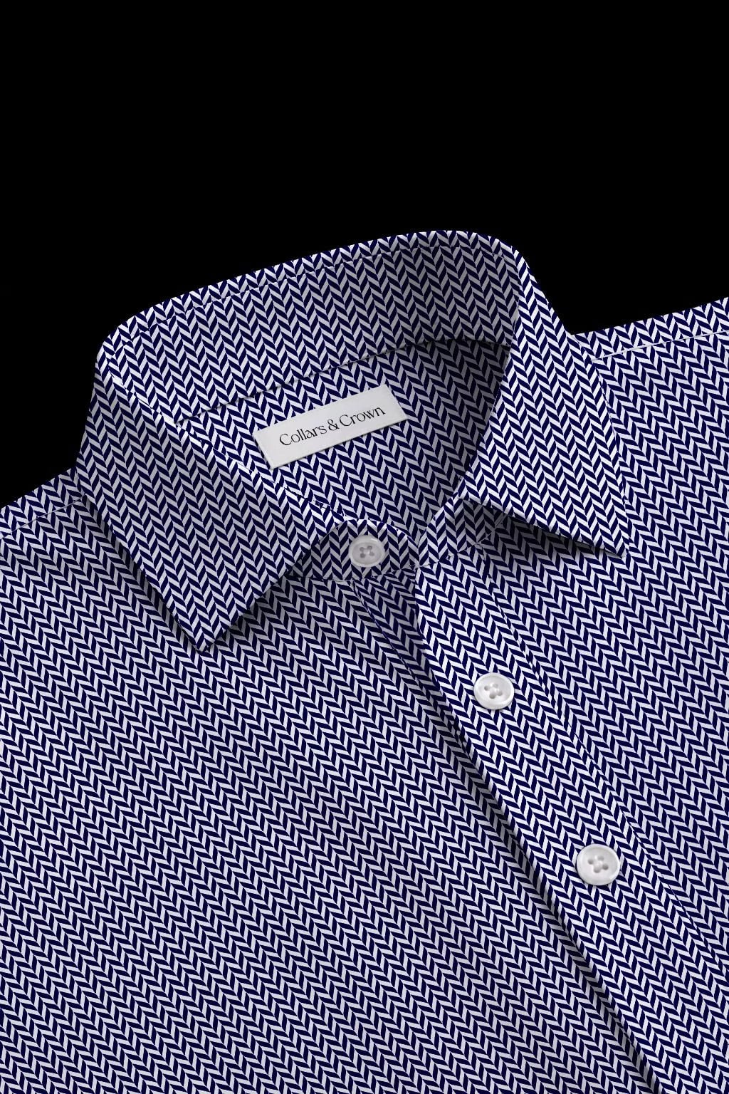 Navy Herringbone Semi-Spread Dress Collar Polo – View 1