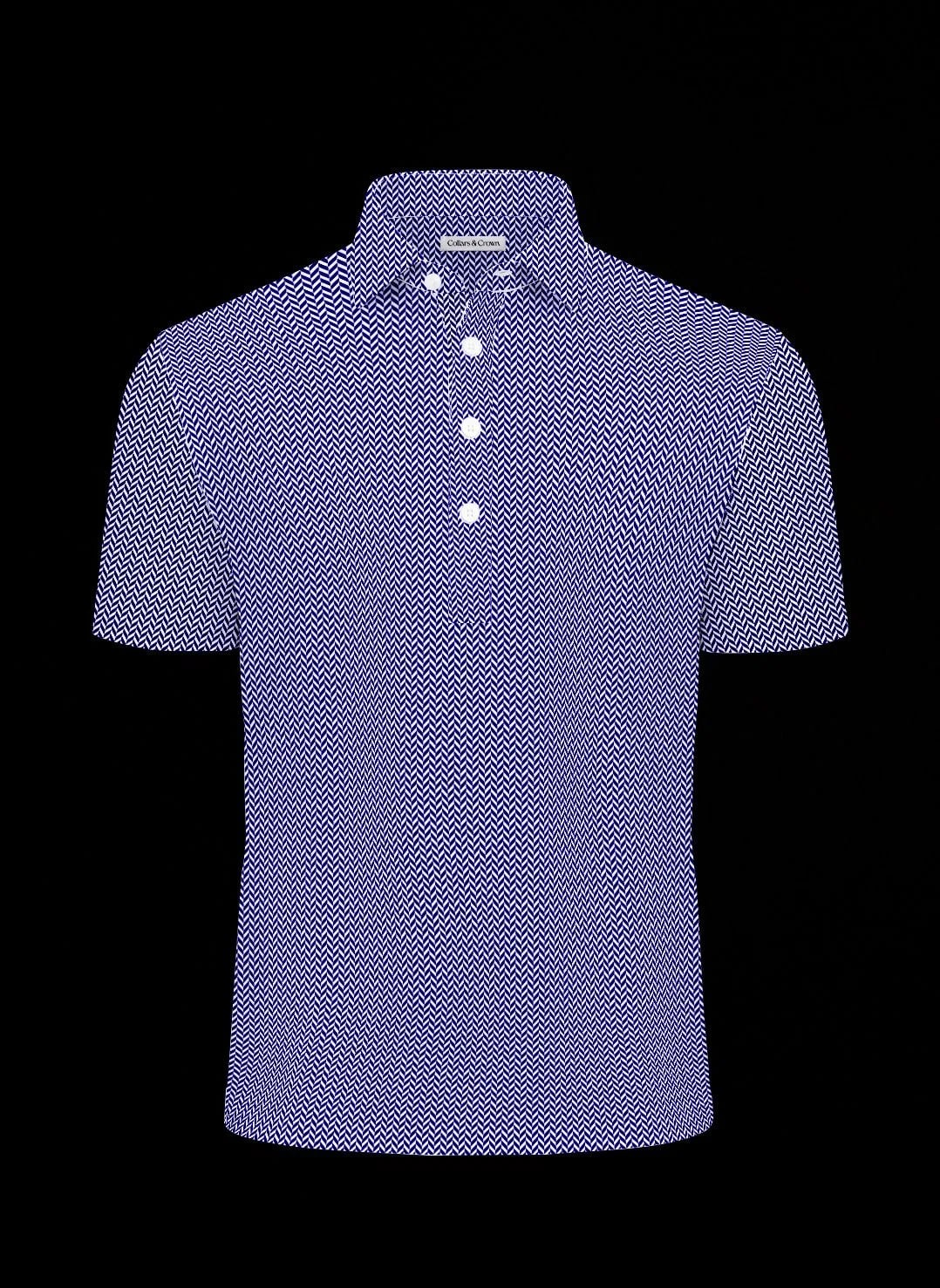 Navy Herringbone Semi-Spread Dress Collar Polo – View 2