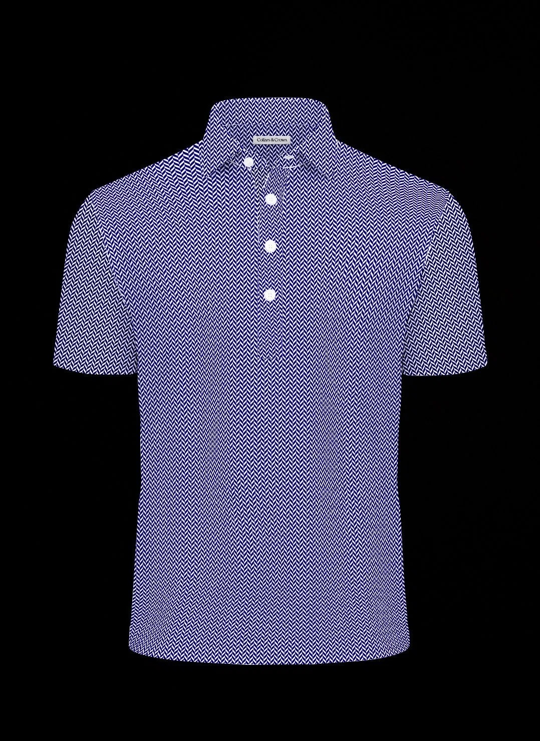 Navy Herringbone Semi-Spread Dress Collar Polo – View 2