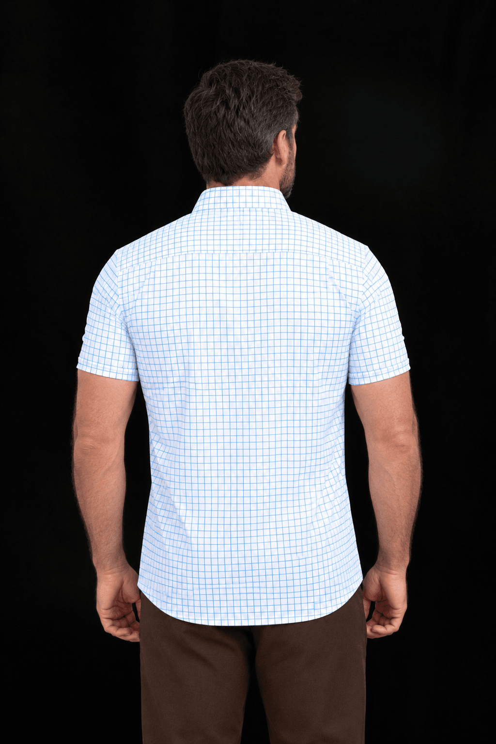 White Sky Grid Semi-Spread Dress Collar Polo – View 2