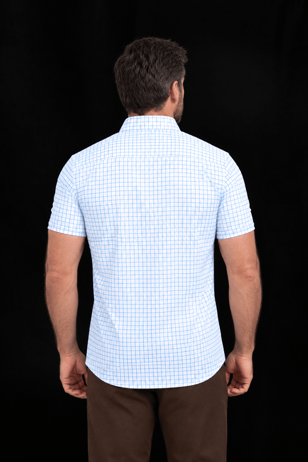 White Sky Grid Semi-Spread Dress Collar Polo – View 2