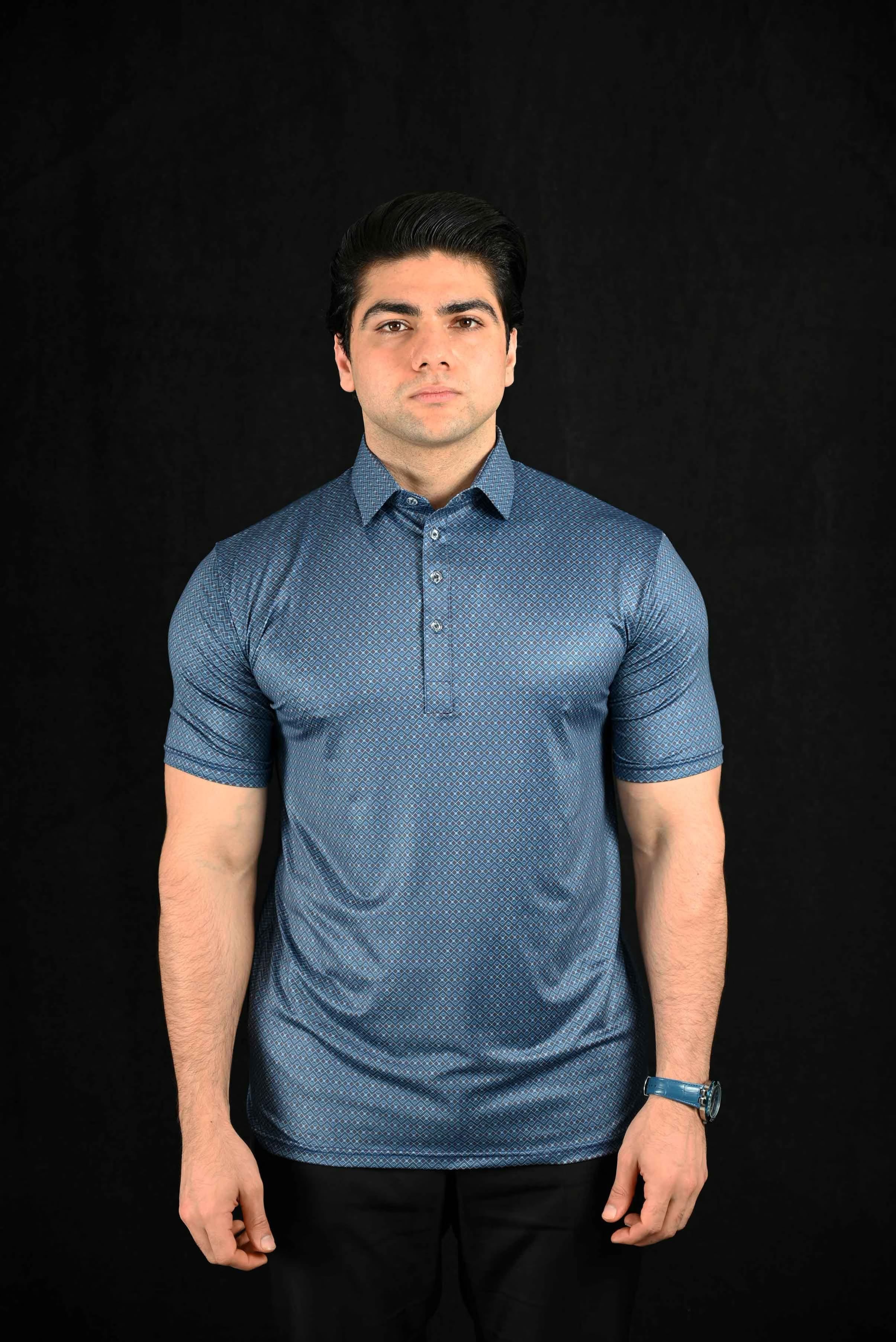 Midnight Navy Maroon Semi-Spread Dress Collar Polo – View 1
